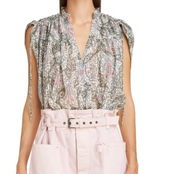 Isabel Marant Tops - Isabel Marant Ruched Shoulder Silk Blouse NEW 42